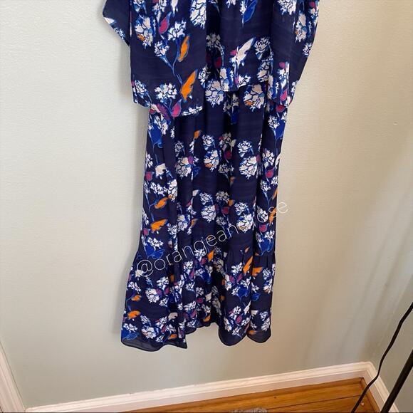 Tanya Taylor Blue Floral Tiered Tropical Silk Strappy Maxi Dress Vacation 0 XS - Picture 9 of 15